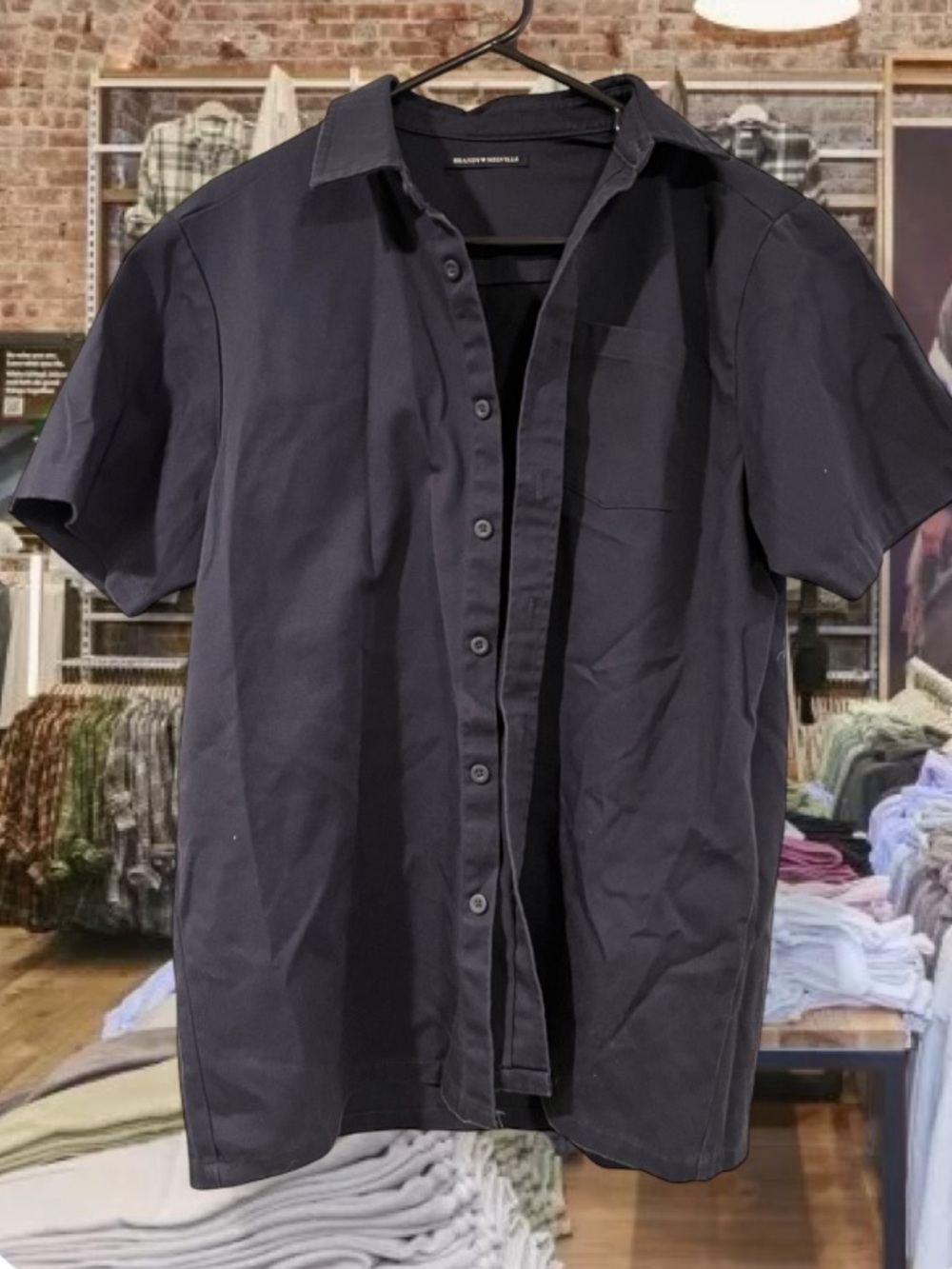 Brandy Melville Navy Short-Sleeve Cotton Button-Down Shirt